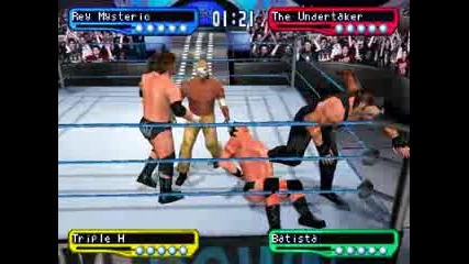 Rey Mysterio And The Undertaker Vs Triple H And Batista smackdown for ps1 my gameplay