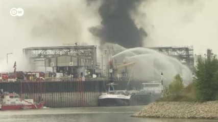 Пожар на заводе BASF сняли с самолета