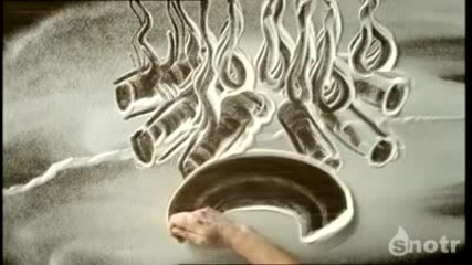 Рисуване с ръце върху брашно
