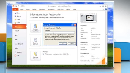 Microsoft® Powerpoint 2010: How to protect presentation file from being viewed on Windows® Xp?