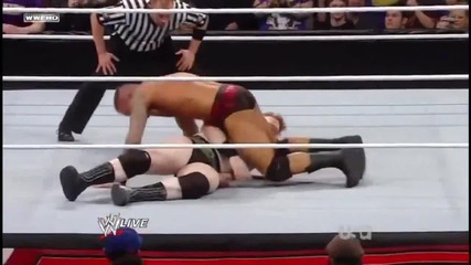 Randy Orton reverses a Slingshot Flying Shoulder Block into a Rko!