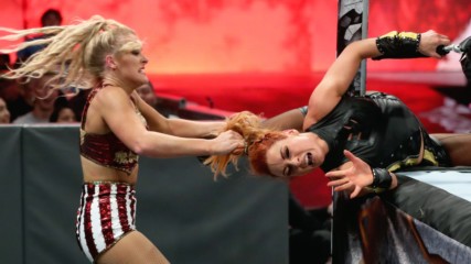 Lacey Evans wraps Becky Lynch around the ring post: WWE Stomping Grounds 2019 (WWE Network Exclusive)