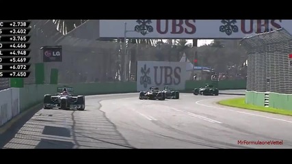 F1 Гран при на Австралия 2012 - Vettel изпреварва Rosberg от вътрешната страна [hd]