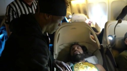 R-Truth pins a sleeping Jinder Mahal on an airplane to win the 24/7 Title