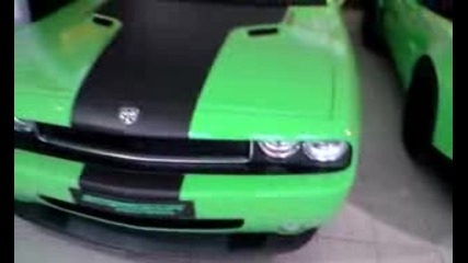 Dodge Challenger and Corvette on 22s and Green paint 