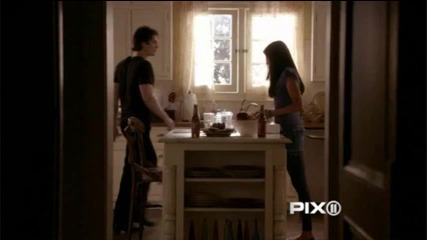 Damon and Elena in the kitchen, preparing dessert