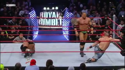 John Cena, Triple H and Batista collide as the final three Superstars of the 2008 Royal Rumble Match