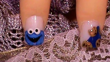 Cookie Monster Short Nail Art Design Tutorial