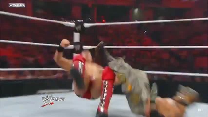 Rey Mysterio Drop Kicks Miz in Mid Air