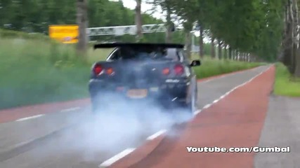 Nissan R34 Skyline Gt-t Burnout + Loud sound!! 1080p Hd