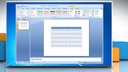 Microsoft® Powerpoint 2007: How to create and format a table on Windows® 7?
