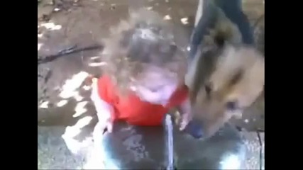 Дете и куче пият вода - смях 