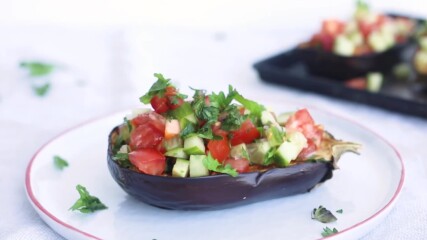 Roasted Eggplant with Tomato Cucumber Salad.mp4