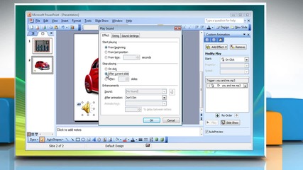 Microsoft® Powerpoint 2003: How to Add soundtrack on Windows® Vista?