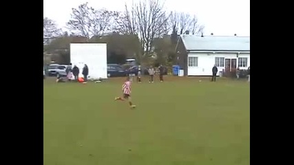 Sam takes a free kick from the edge of the box 