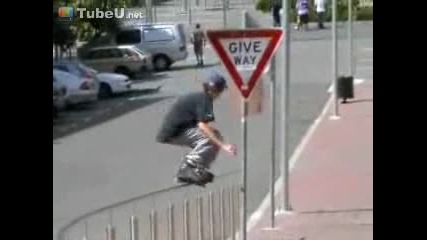 Super crash in the road sign 