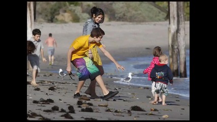 Justin Bieber at the beach with Selena Gomez and his family
