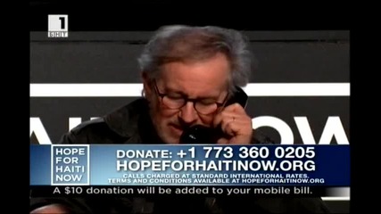 Steven Spielberg on the phone - Hope For Haiti Now 