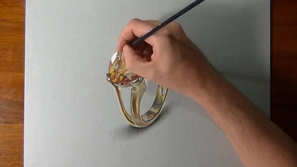 Реалистична рисунка на златен пръстен