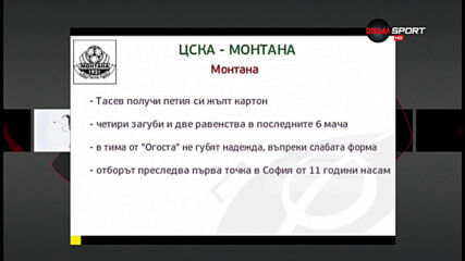 ЦСКА - Монтана /Преди кръга/
