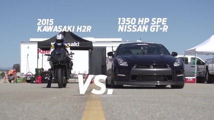 Kawasaki Ninja H2r срещу Mclaren Mp4-12c, Bugatti Veyron и Nissan Gt-r