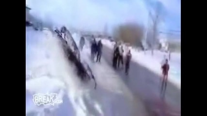 Snowmobile Road Jump Faceplant - Winter Fails 