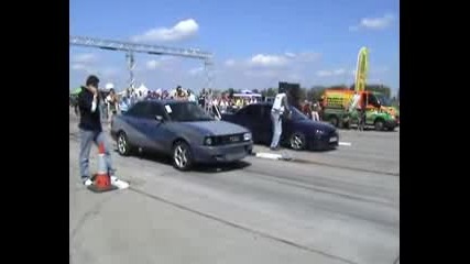 Audi 90 Quattro Turbo 10.9 210 Vs. Opel Vectra Drag Race 