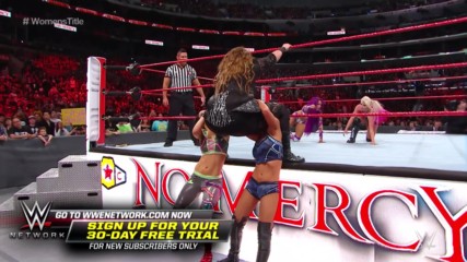 Nia Jax is hit hard with a quadruple-team powerbomb: WWE No Mercy 2017 (WWE Network Exclusive)
