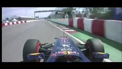 F1 Гран при на Канада 2012 - Vettel се допира до стената на шампионите [hd][onboard]