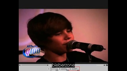 justin bieber performing ollg and one time on Q100 Hq 