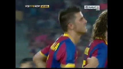 David Villa First Goal With F.c Barcelona 1-0 Barcelona Vs Ac Milan 2010