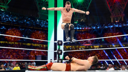 Finn Bálor crushes The Miz with a Coup de Grâce on top of a ladder: Greatest Royal Rumble (WWE Network Exclusive)