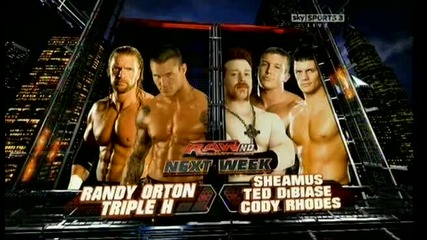Wwe Raw Next Week Triple H,randy Orton vs Sheamus and Ted Dibiase and Cody Rhodes Handicap Match