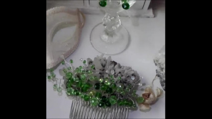 Дизайнерски гребен- украса за коса зелени кристали комплект с обици- Evergreen от Absoluterose.com