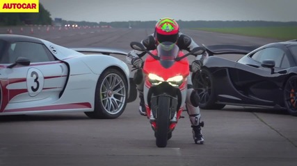 Истинско шоу: Mclaren P1 vs. Porsche 918 Spyder vs. Ducati 1199 Superleggera - Drag race !!!