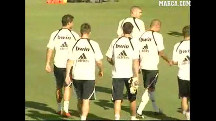 Първата тренировка на Реал Мадрид с Роналдо и Карим Бензема 10/07/09 