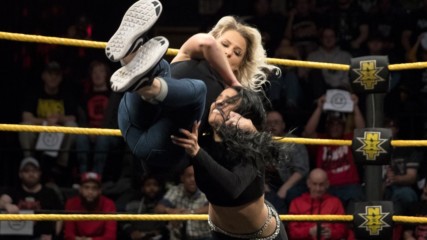 Candice LeRae surprises Zelina Vega during NXT Title Match contract signing: WWE NXT, March 14, 2018