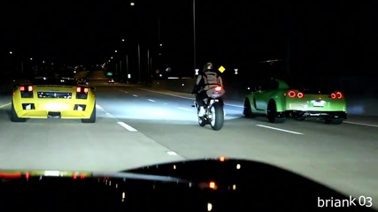 1100hp Lambo срещу Nissan R35 Gt-r и Bmw S1000rr