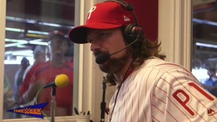 AJ Styles throws out the first pitch at a Philadelphia Phillies game