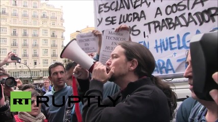 Spain: Podemos leader Iglesias champions Telefonica strikers on May Day