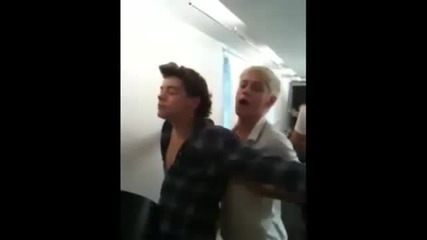 Harry Styles and Niall Horan wind machin