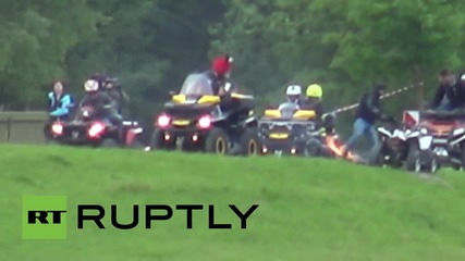 Austria: UNBELIEVABLE stunt sees man set alight and brutally dragged across floor!