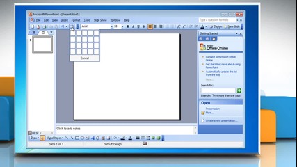 Microsoft® Powerpoint 2003: How to insert a table presentation on Windows® 7?