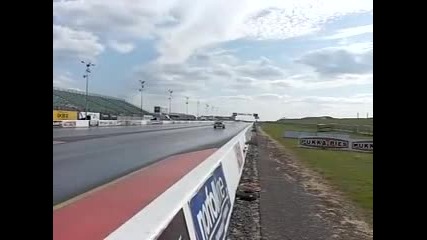 N1 Supra turbo Phr Gt67 35psi 75cv nitrous Santa Pod slow motion may 2011 wheel spin 10,82s