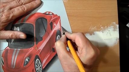 Drawing a 3d Ferrari, Trick Art, Time Lapse