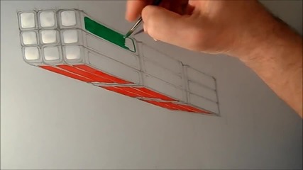 Anamorphic Illusion, Drawing Levitating 3d Rubik's Cube, Time Lapse