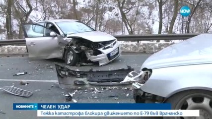 Челен сблъсък между две коли, Е-79 блокиран за часове