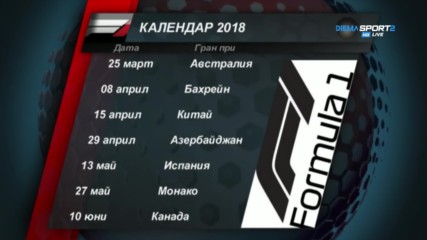 Календарът за сезон 2018 във Формула 1