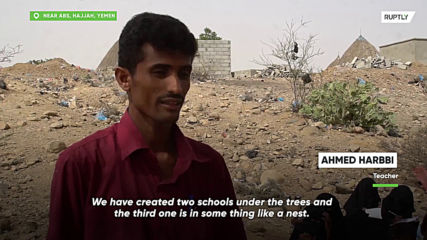 No school, no desks - school kids in Yemen take classes under trees