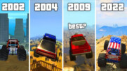 Jumping From The Highest Mountain In GTA Games With MONSTER TRUCKS 2002-2022